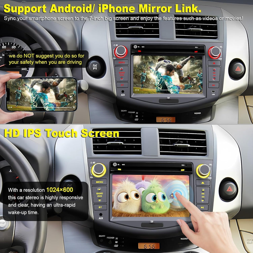 Car Radio for Toyota RAV4 2007 2008 2009 2010 2011 2012, 7-inch Touch Screen Stereo Support CD/DVD,CarPlay&Android Auto, Bluetooth5.2&Voice Control, Backup Camera& SWC,AM/FM Car Radio Receiver