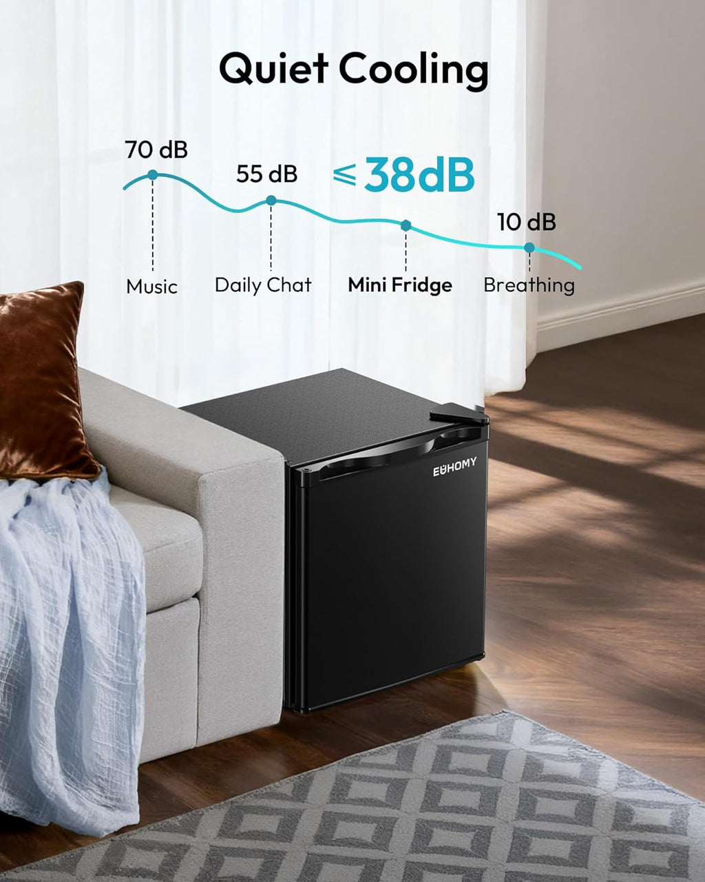 EUHOMY 1.7 Cu.Ft Mini Fridge, Reversible Single Door Compact Refrigerator, Adjustable Thermostat, Energy Saving, Mini Fridge for Bedroom, Office, Dorm, Black