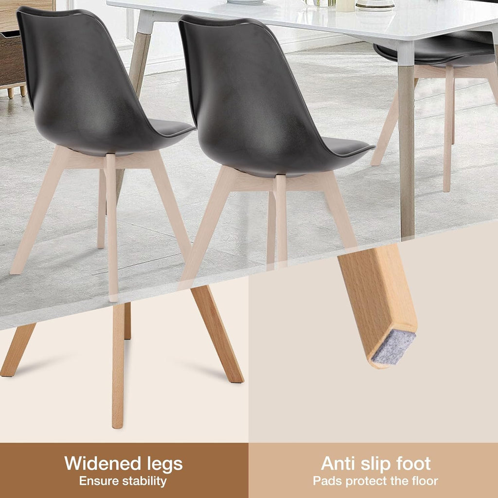 OLIXIS Modern Dining Chairs Set of 4, PU Leather Upholstered Kitchen Chairs with Wood Legs, Mid Century Accent Chairs for Living Room, Bedroom, Outdoor Lounge, Black
