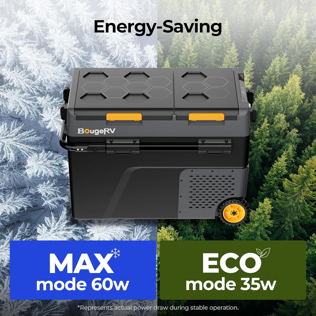 BougeRV CRD2 V2.0 52 Quart Portable Fridge Freezer with 240Wh Battery, 12 Volt Car Refrigerator, -4℉~68℉ Dual Zone Compressor Electric Cooler for Overlanding, Camping, RV, Truck(2026 New Model)