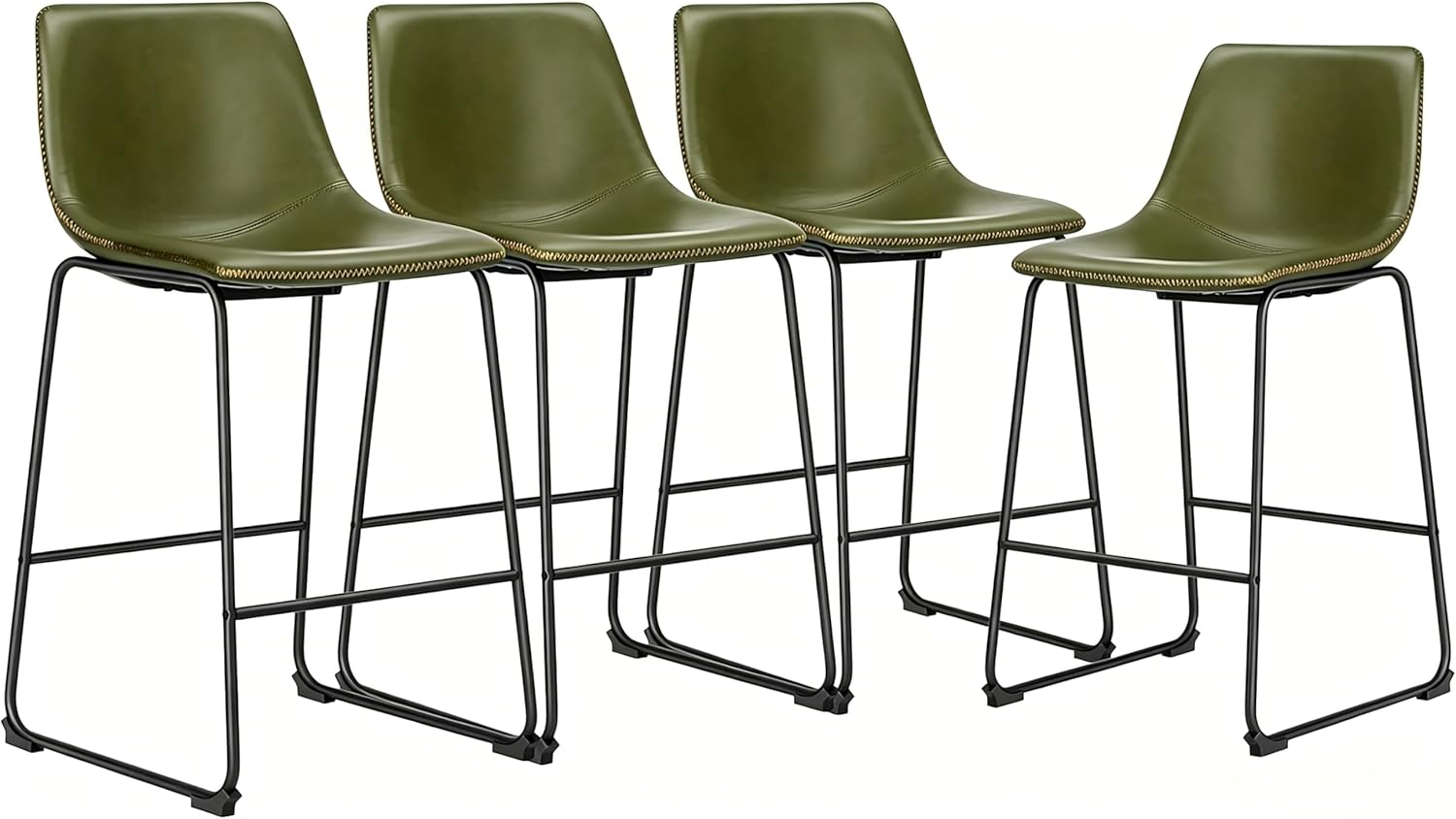DUMOS Bar Stools Set of 4, 26 Inch Counter Height Faux Leather Barstools with Back, Modern Metal Leg Bar Chairs for Kitchen Island, Dining Pub Table, Home Bar, Green